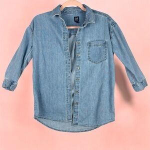 VTG GAP Kids Small Blue Button Down Shirt Classic 90s Style Denim Long Sleeves